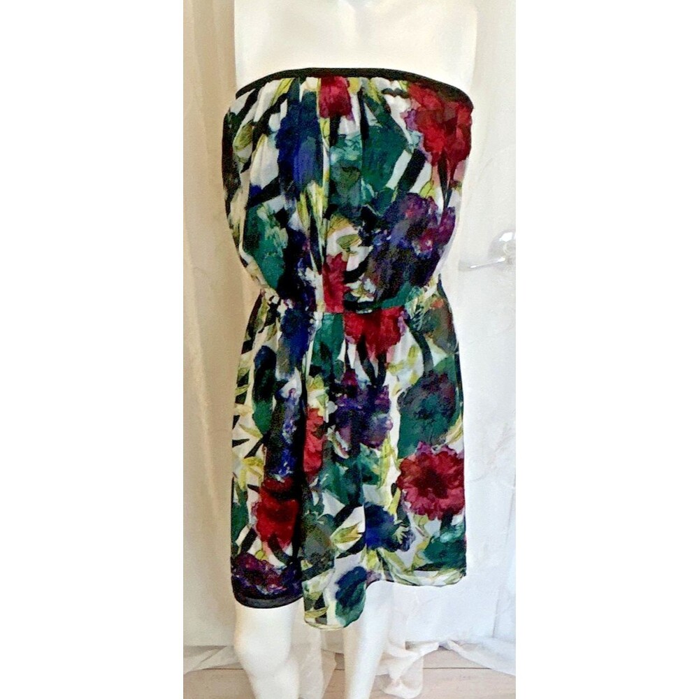Rachel Roy Size S Multicolor Floral Strapless Sleeveless A-Line Knee Dress